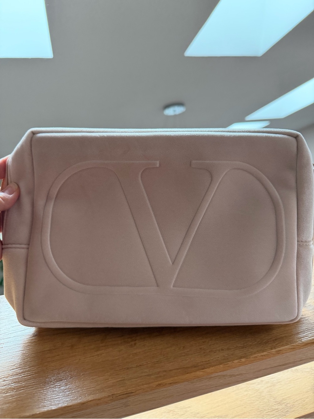 Valentino velour Pink VLogo Cosmetic Pouch - Picture 2 of 4